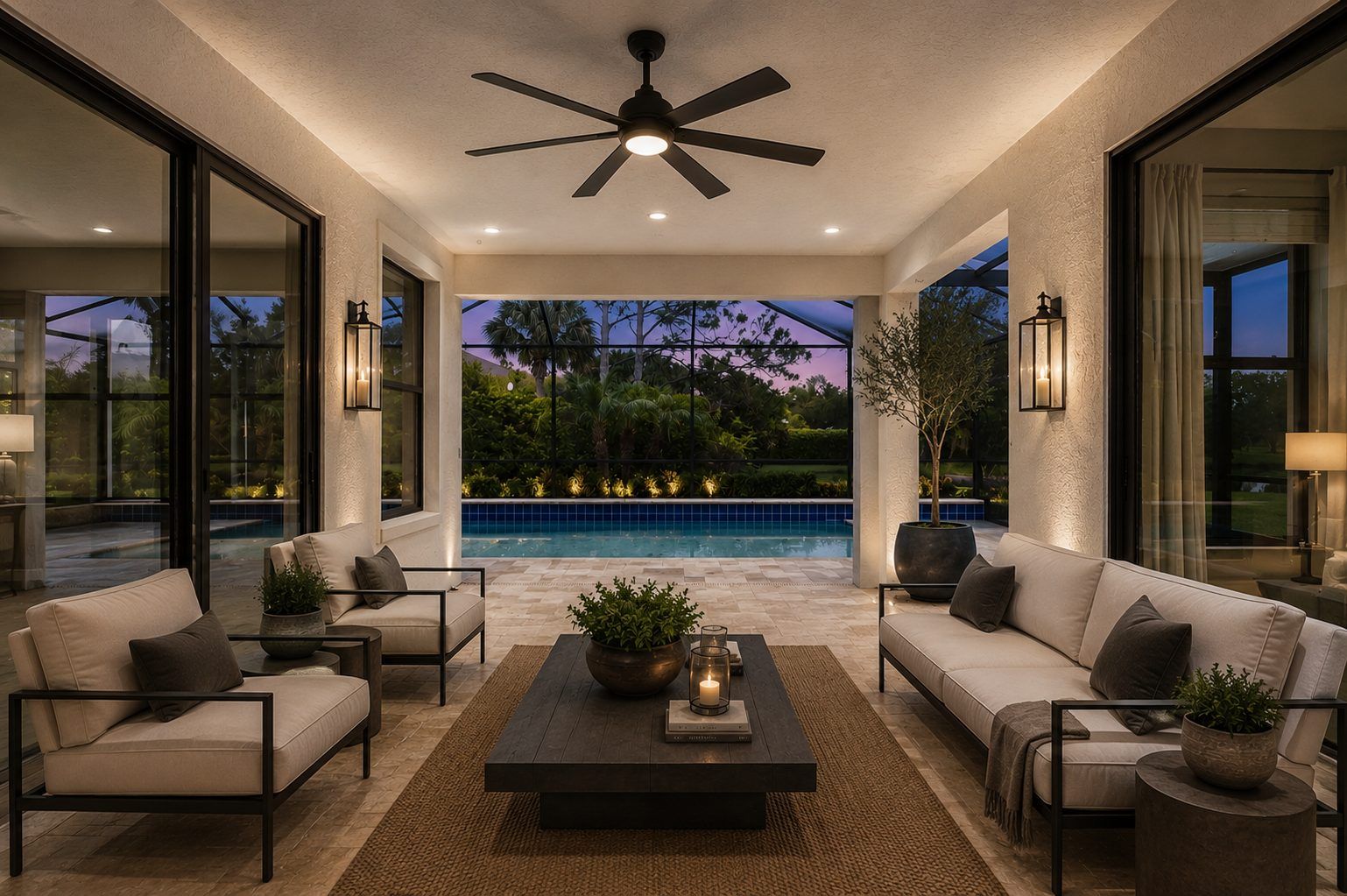 Covered lanai overlooking the pool
